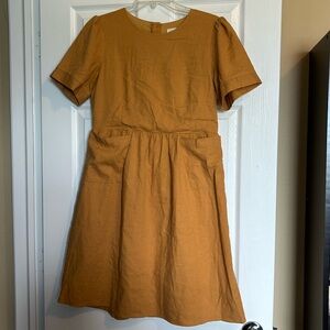 Roolee women’s tan linen and viscose blend midi dress size medium